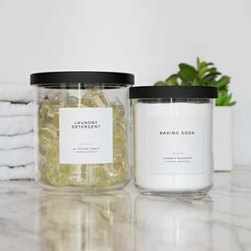 Clean-Modern White Bathroom Labels, Laundry Labels & Cleaning Labels by Paper & Pear - Waterproof Labels for Bottles - 2.6” Square Bathroom Labels for Organizing with Soap Labels - Set of 36