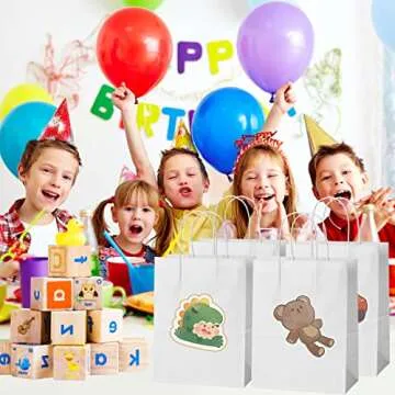 Poever White Kraft Paper Gift Bags with Handles 8x4.25x10.5 100 PCS Bulk, Medium Shopping Bags Party Favor Bags Goodie Bags Merchandise Bags for Packing Products for Birthday Takeouts