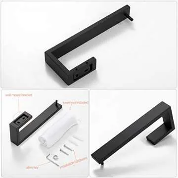Bathroom Wall Mounted Towel Rail, Pynsseu Matte Black Stainless Steel Towel Rack Holder 1 Pack