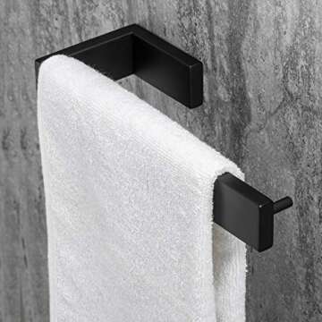 Bathroom Wall Mounted Towel Rail, Pynsseu Matte Black Stainless Steel Towel Rack Holder 1 Pack