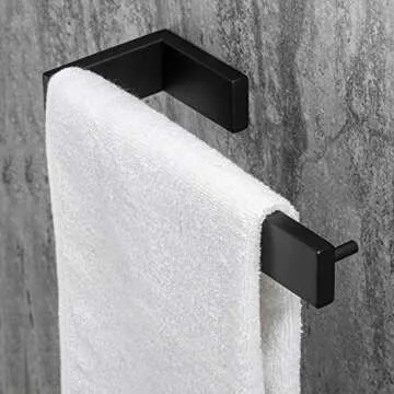 Bathroom Wall Mounted Towel Rail, Pynsseu Matte Black Stainless Steel Towel Rack Holder 1 Pack