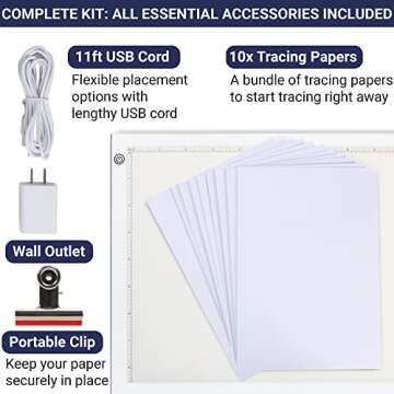 LED Tracing Light Box, Ultra-Thin Light Pad with Adjustable Brightness, Includes USB Cable, Adapter,...