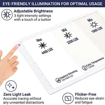 LED Tracing Light Box, Ultra-Thin Light Pad with Adjustable Brightness, Includes USB Cable, Adapter, Tracing Paper, and Clip. Portable Drawing Pad and LED Board for Sketching, Cricut Projects, Art