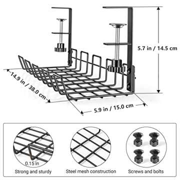 WILLIZTER Under Desk Cable Management Tray Organizer for Cord Wire Desk Table Rack No Drill Installa...