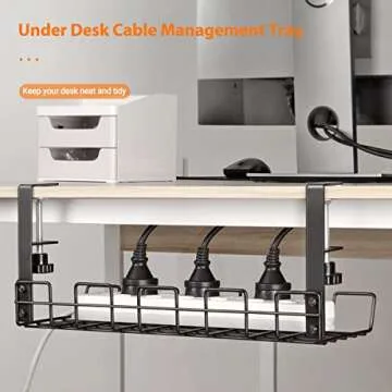 WILLIZTER Under Desk Cable Management Tray Organizer for Cord Wire Desk Table Rack No Drill Installation for Home Office Workstation PC Computer Desktop Laptop
