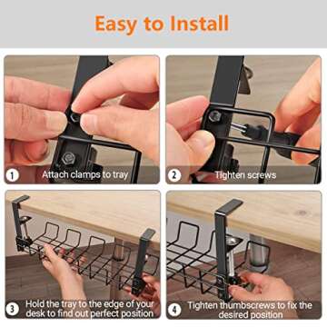 WILLIZTER Under Desk Cable Management Tray Organizer for Cord Wire Desk Table Rack No Drill Installation for Home Office Workstation PC Computer Desktop Laptop