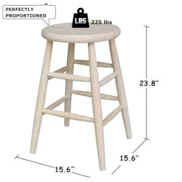 IC International Concepts, Scooped Seat Stool, Solid Real Wood, Sturdy Parawood, Seat Dimensions 14....
