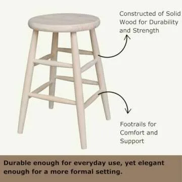 IC International Concepts, Scooped Seat Stool, Solid Real Wood, Sturdy Parawood, Seat Dimensions 14.5"W x 14.5"D x 24"H, 225 lbs capacity, Kitchen/Dining/Bar/Lounge, Paint/Stain Ready, Unfinished
