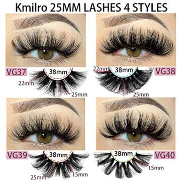 Lashes 25mm Fluffy Mink False Eyelashes Long 20 Pairs Dramatic Thick 3D 5D Faux Mink Lashes 4 Styles...