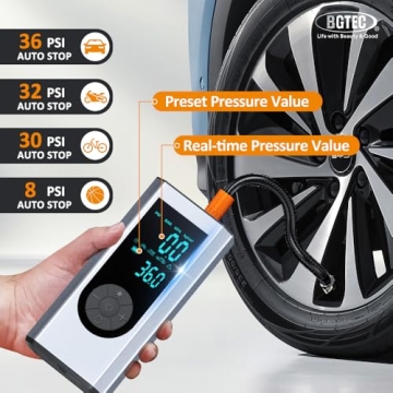 Tire Inflator Portable Air Compressor- BGTEC 150 PSI Cordless Car Tire Air Pump with Gauge & 20000mAh Battery, DC 12V Portable Tire Pump for Car, Bike, Motorcycle Tires, Balls