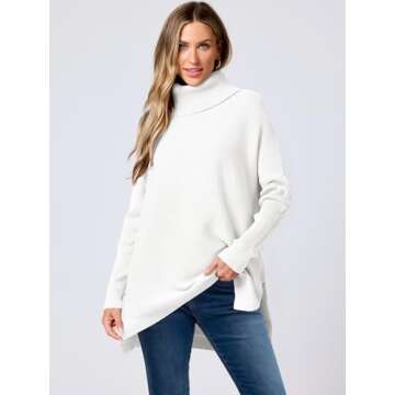 ANRABESS Women's Oversized Turtleneck Batwing Sleeve Spilt Casual Loose Knit Tunic Pullover Sweater ...