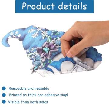 131PCS Hello Winter Gnomes Window Stickers Blue Gnomes Windows Decals Clings Double Printed PVC Stic...