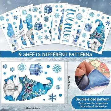 131PCS Hello Winter Gnomes Window Stickers Blue Gnomes Windows Decals Clings Double Printed PVC Stickers Decoration Christmas Gnomes Snowflake Snowman Windows Clings for Winter Holiday Xmas Supplies