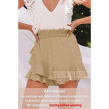 BNOOUIL Women's High Waisted Shorts Summer Casual Comfy Flowy Beach Linen Cotton Shorts Wrap Mini Sk...