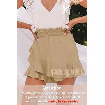 BNOOUIL Women's High Waisted Shorts Summer Casual Comfy Flowy Beach Linen Cotton Shorts Wrap Mini Sk...