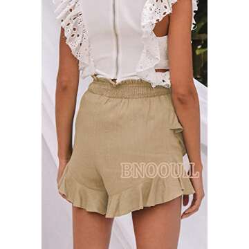 BNOOUIL Women's High Waisted Shorts Summer Casual Comfy Flowy Beach Linen Cotton Shorts Wrap Mini Skirt Skort HBKQ-Khaki-S