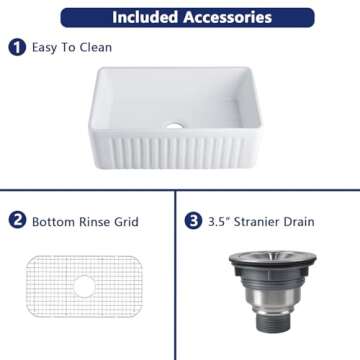 DeerValley Farmhouse Sink 30"x18", 10 inch Deep White Kitchen Sinks, Fireclay Single Bowl Apron Front Lavabos de Cocina with Accessories