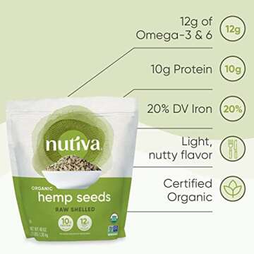 Nutiva Organic Raw Shelled Hemp Seed, 3 Pound, USDA Organic, Non-GMO, Non-BPA, Whole 30 Approved, Vegan, Gluten-Free & Keto, 10g Protein and 12g Omegas per Serving for Salads, Smoothies & More