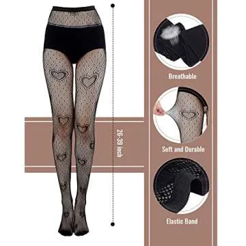 Geyoga 3 Pcs Heart Fishnet Tights - Stylish High Waist Pantyhose Set