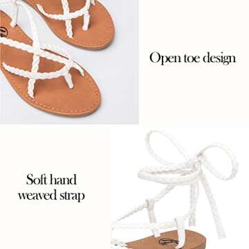 Trary White Strappy Sandals for Women Summer Lace Up Gladiator Sandals Cute Open Toe Braided Tie Up ...