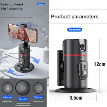 MQOUNY Auto Tracking Phone Holder,360° Rotation Phone Camera Mount Smart Shooting Phone Tracking Holder with Remote Selfie Stick for iPhone Android Stabilizer Shooting Live,No App,Rechargeable