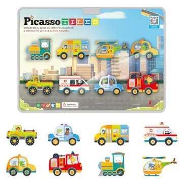 PicassoTiles Metro City 8 Vehicle Magnetized Action Figures - STEAM Toy