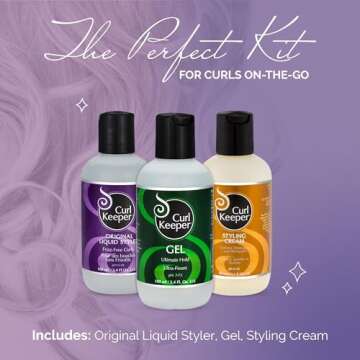 Curl Keeper Travel Pack for Curly Hair - TSA Approved Travel Set Includes Original Liquid Styler, Ho...