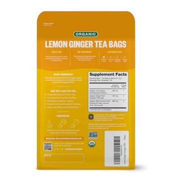 FGO Organic Lemon Ginger Tea - 100 Count Eco-Conscious Tea Bags Resealable Bag