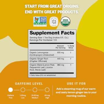 FGO Organic Lemon Ginger Tea - Eco-Friendly & Caffeine Free