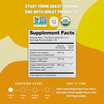 FGO Organic Lemon Ginger Tea - Eco-Friendly & Caffeine Free