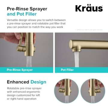 KRAUS Artec Pro (1 st Gen) Commercial Style Pre-Rinse Single Handle Kitchen Faucet (No Pull Down) with Pot Filler in Brushed Gold, KPF-1603BG (Pack of 1)