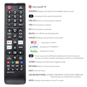 Replacement BN59-01315A BN59-01315J Remote Control Compatible with Samsung 4K Crystal UHD 6/7/8/9/TU-7000 Series Smart TV(BN59-01315E)