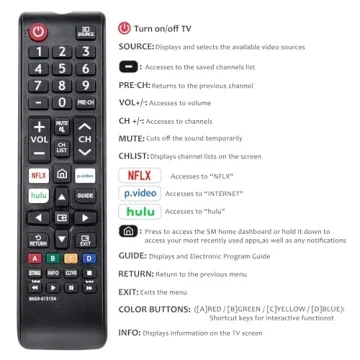 Replacement BN59-01315A BN59-01315J Remote Control Compatible with Samsung 4K Crystal UHD 6/7/8/9/TU-7000 Series Smart TV(BN59-01315E)