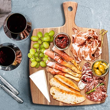 Large Wood Cutting Board with Handle 17"x13" Big Wooden Charcuterie Boards Butcher Blocks Acacia Meat Cutting Boards for Kitchen Bread Cheese Serving Board Carving Chopping Board Charcuterie Board