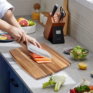 Large Wood Cutting Board with Handle 17"x13" Big Wooden Charcuterie Boards Butcher Blocks Acacia Meat Cutting Boards for Kitchen Bread Cheese Serving Board Carving Chopping Board Charcuterie Board