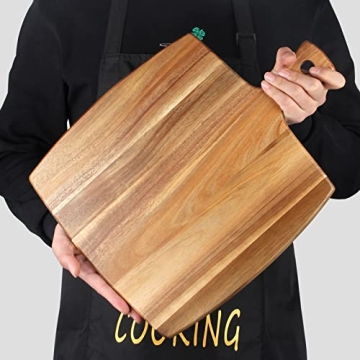 Large Wood Cutting Board with Handle 17"x13" Big Wooden Charcuterie Boards Butcher Blocks Acacia Meat Cutting Boards for Kitchen Bread Cheese Serving Board Carving Chopping Board Charcuterie Board