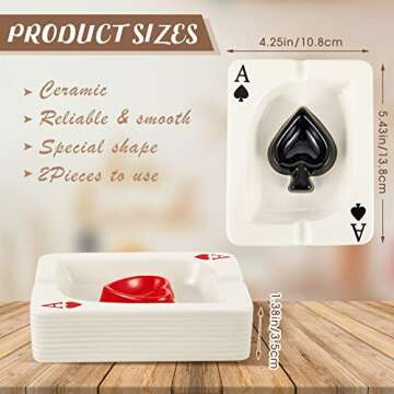 Amylove 2 Pcs Cool Ashtray Creative Poker Ceramic Cigarette Ashtray for Stoners Ceramic Poker Cigarette Accessories for Home Office Stoner Room Decor Men Women Gift Supplies