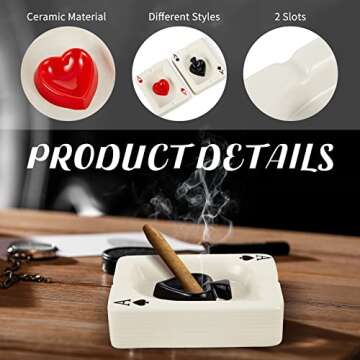 Amylove 2 Pcs Cool Ashtray Creative Poker Ceramic Cigarette Ashtray for Stoners Ceramic Poker Cigarette Accessories for Home Office Stoner Room Decor Men Women Gift Supplies