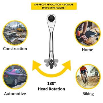 SabreCut 1 x MRSC05 Mini Micro Ratchet Adjustable 1/4" Square Drive Stainless Steel Professional 72 Tooth Gear Hand Ratchet Wrench