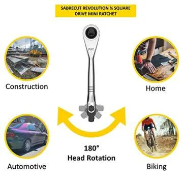 SabreCut 1 x MRSC05 Mini Micro Ratchet Adjustable 1/4" Square Drive Stainless Steel Professional 72 Tooth Gear Hand Ratchet Wrench