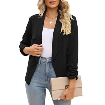 POGTMM Women 3/4 Sleeve Blazer Open Front Cardigan Jacket Work Office Blazer