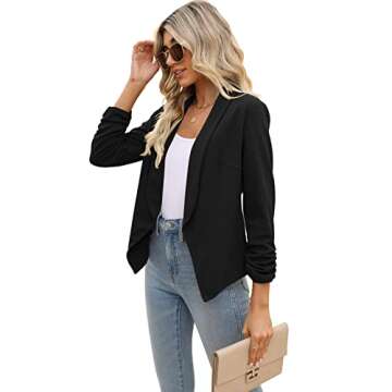 POGTMM Women 3/4 Sleeve Blazer Open Front Cardigan Jacket Work Office Blazer