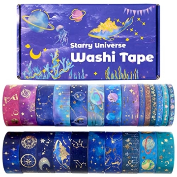 24 Rolls Washi Tape Set - Gold Foil Galaxy Decorative Masking Tape Constellation,Stars,Celestial,Adh...
