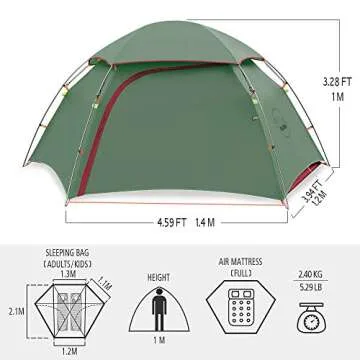 KAZOO Lightweight Backpacking Tent 2 Person Waterproof Camping Tents 2 People Hiking Tents Two Person Aluminum Poles Double Layer