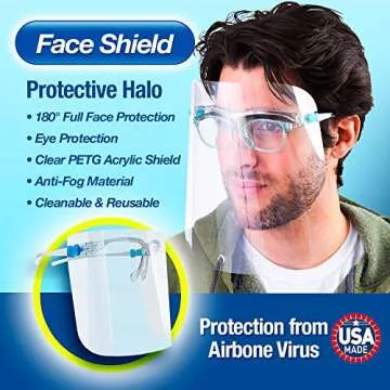 ArtToFrames Protective Face Shield 3 Pack, Made in The USA, Fully Transparent Face and Eye Protection from Droplets and Saliva with Reusable Glasses and Replaceable Shield, Anti-Fog