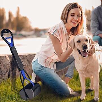 Balhvit Non-Breakable Pet Pooper Scooper for Dogs, Portable Dog Pooper Scooper with Long Handle & High Strength Durable Spring, Foldable Dog Poop Waste Pick Up Rake, Jaw Claw Bin for Grass (Blue)