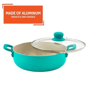 IMUSA USA, T Caldero (Dutch Oven) with Glass Lid Ceramic Interior 3.2-Quart, Teal