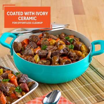 IMUSA USA, T Caldero (Dutch Oven) with Glass Lid Ceramic Interior 3.2-Quart, Teal