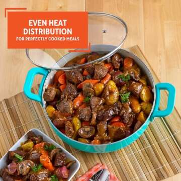 IMUSA USA, T Caldero (Dutch Oven) with Glass Lid Ceramic Interior 3.2-Quart, Teal