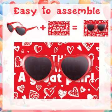 Kathfly Heart Shaped Glasses for Kids - 30 Packs with Cards